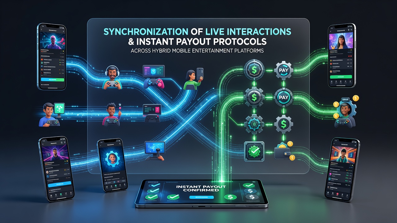 Darstellung der technischen Synchronisation von Live-Interaktionen und Auszahlungsprotokollen in mobilen Plattformen